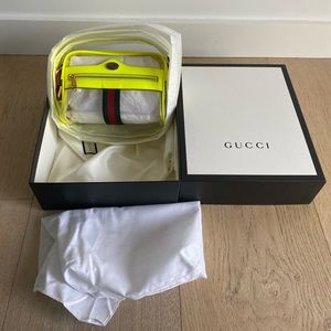 Gucci Ophidia Transparent Pvc Web Stripe Neon Yellow Crossbody Bag